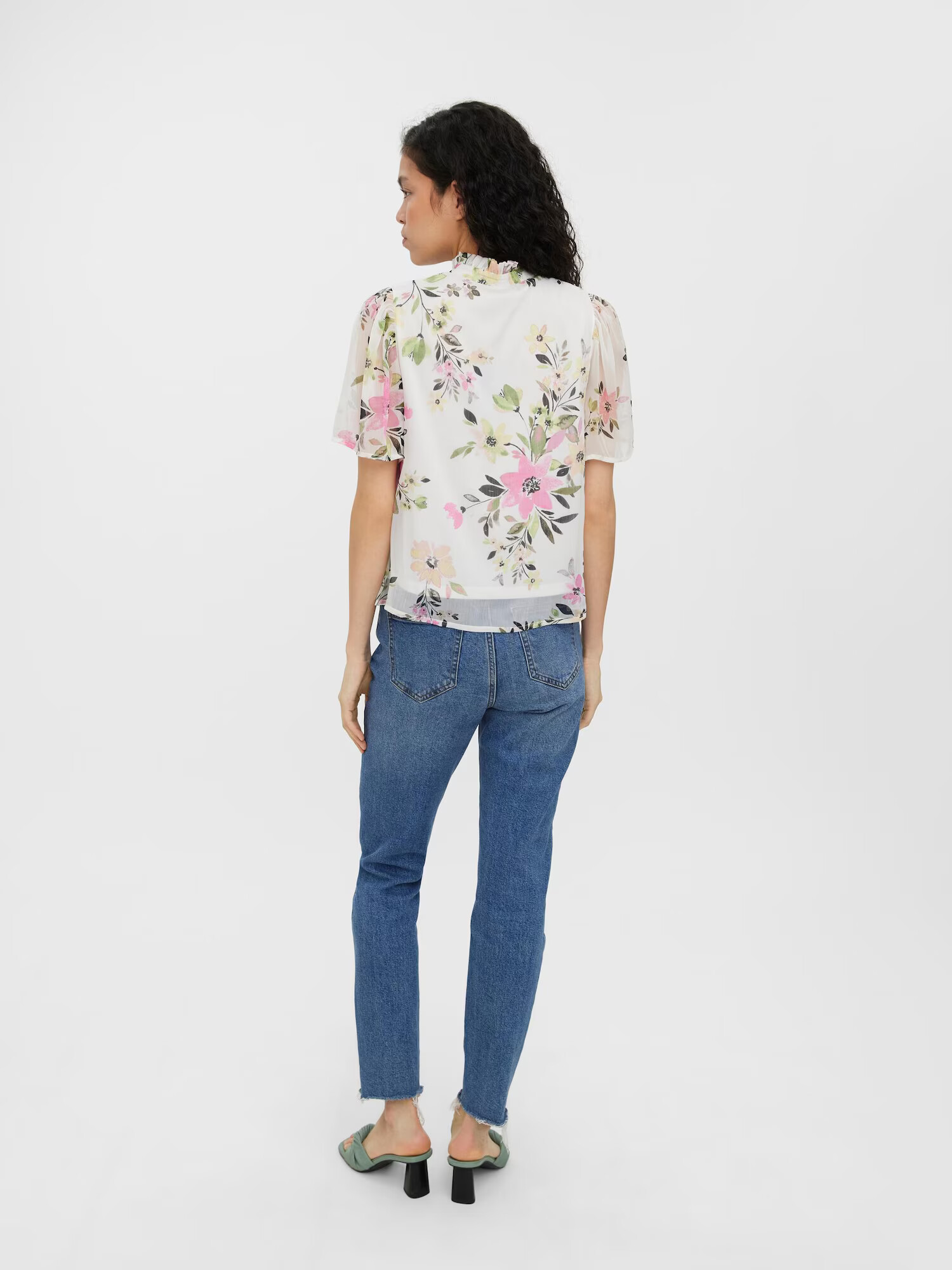 VERO MODA Bluza 'Lia' pastelno zelena / roza / črna / naravno bela - Pepit.si