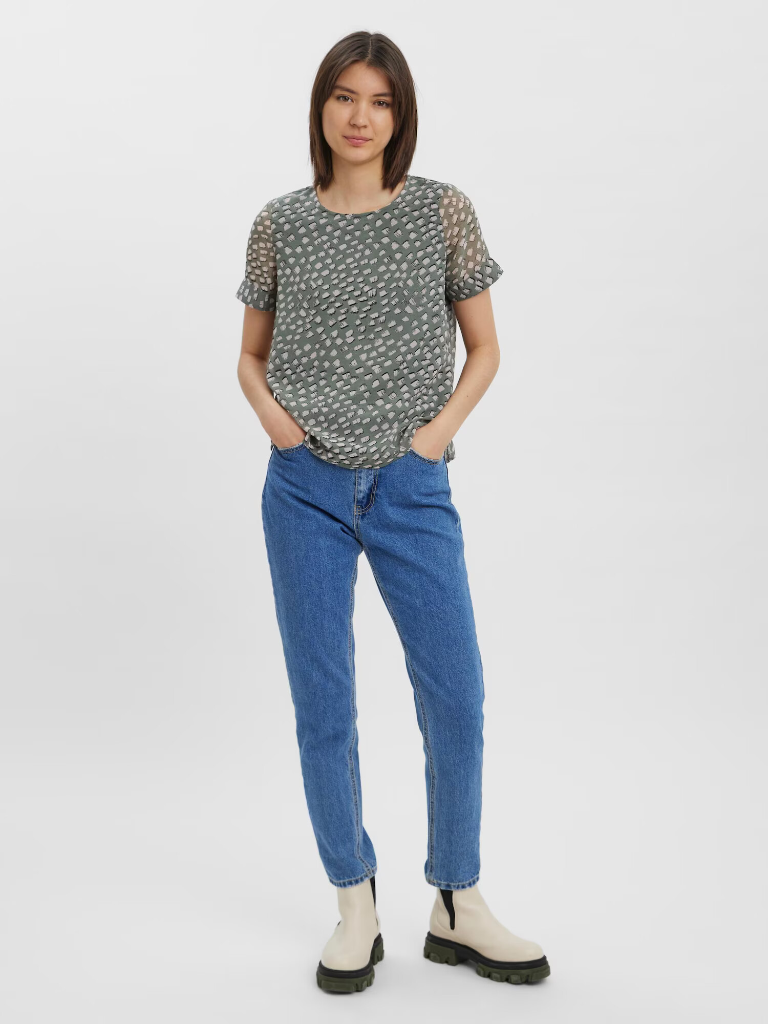 VERO MODA Bluza svetlo zelena / bela - Pepit.si