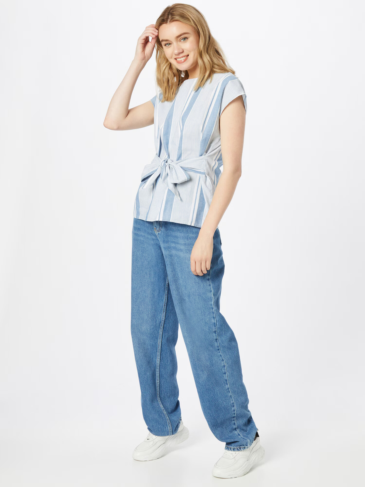 VERO MODA Bluza 'VMMILEY' moder denim / bela - Pepit.si