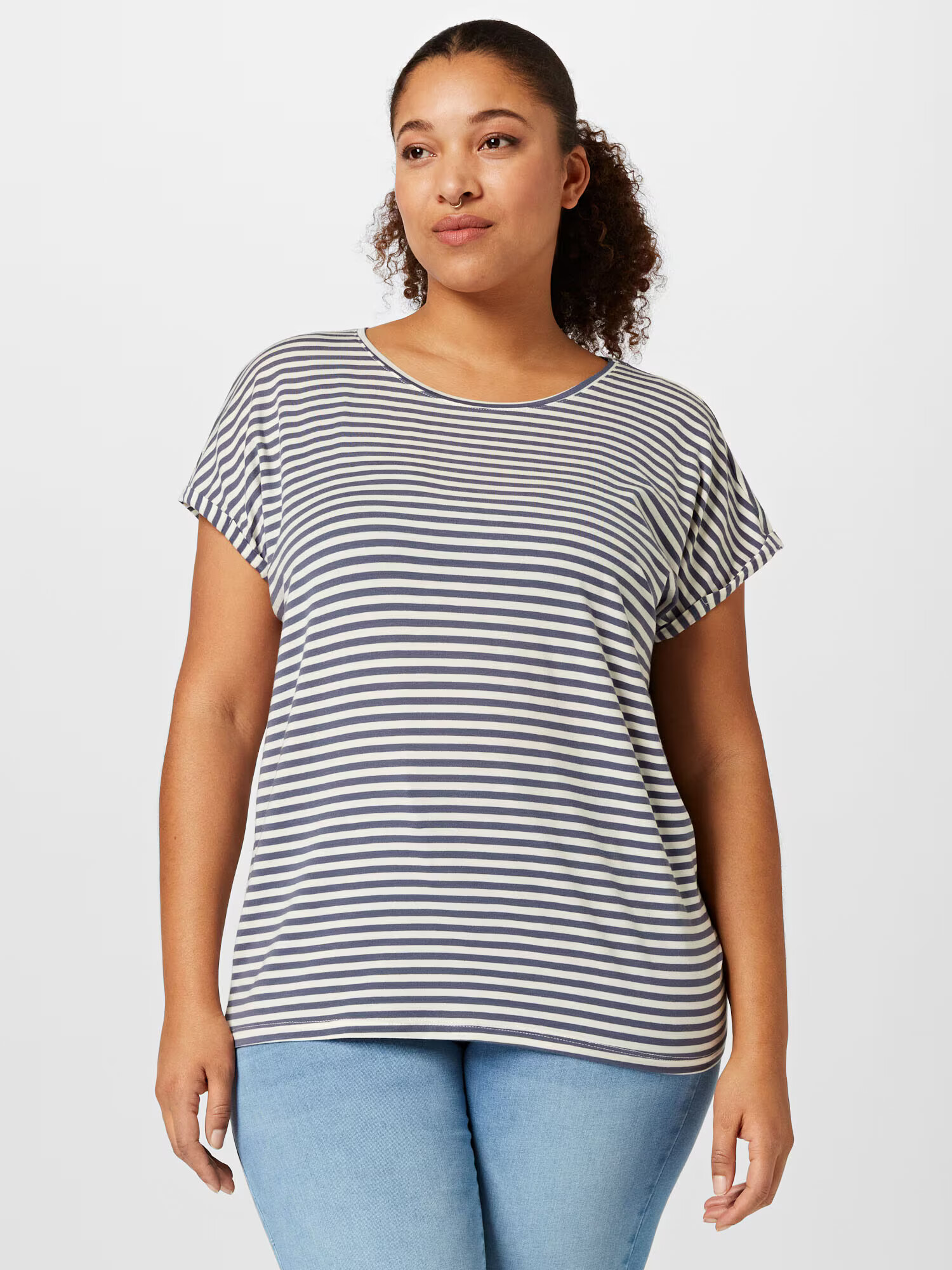 Vero Moda Curve Majica 'AYA' temno modra / bela - Pepit.si