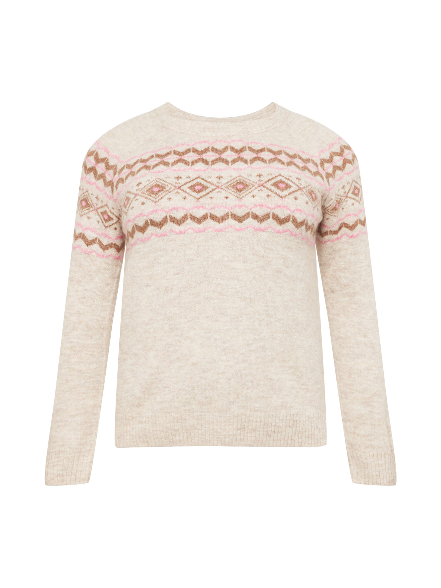 Vero Moda Curve Pulover 'FIFI FAIRISLE' bež / karamel / roza - Pepit.si