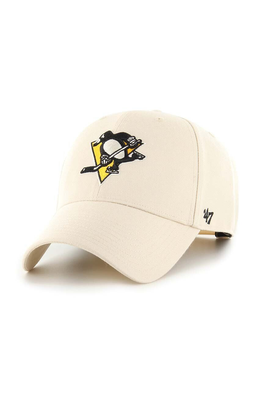 47brand Kapa iz mešanice volne NHL Pittsburgh Penguins bež barva - Pepit.si