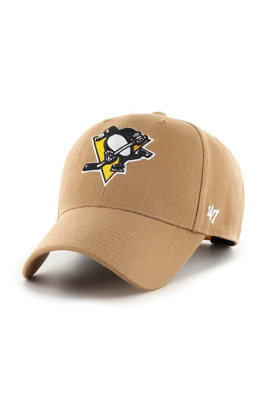 47brand Kapa iz mešanice volne NHL Pittsburgh Penguins bež barva - Pepit.si