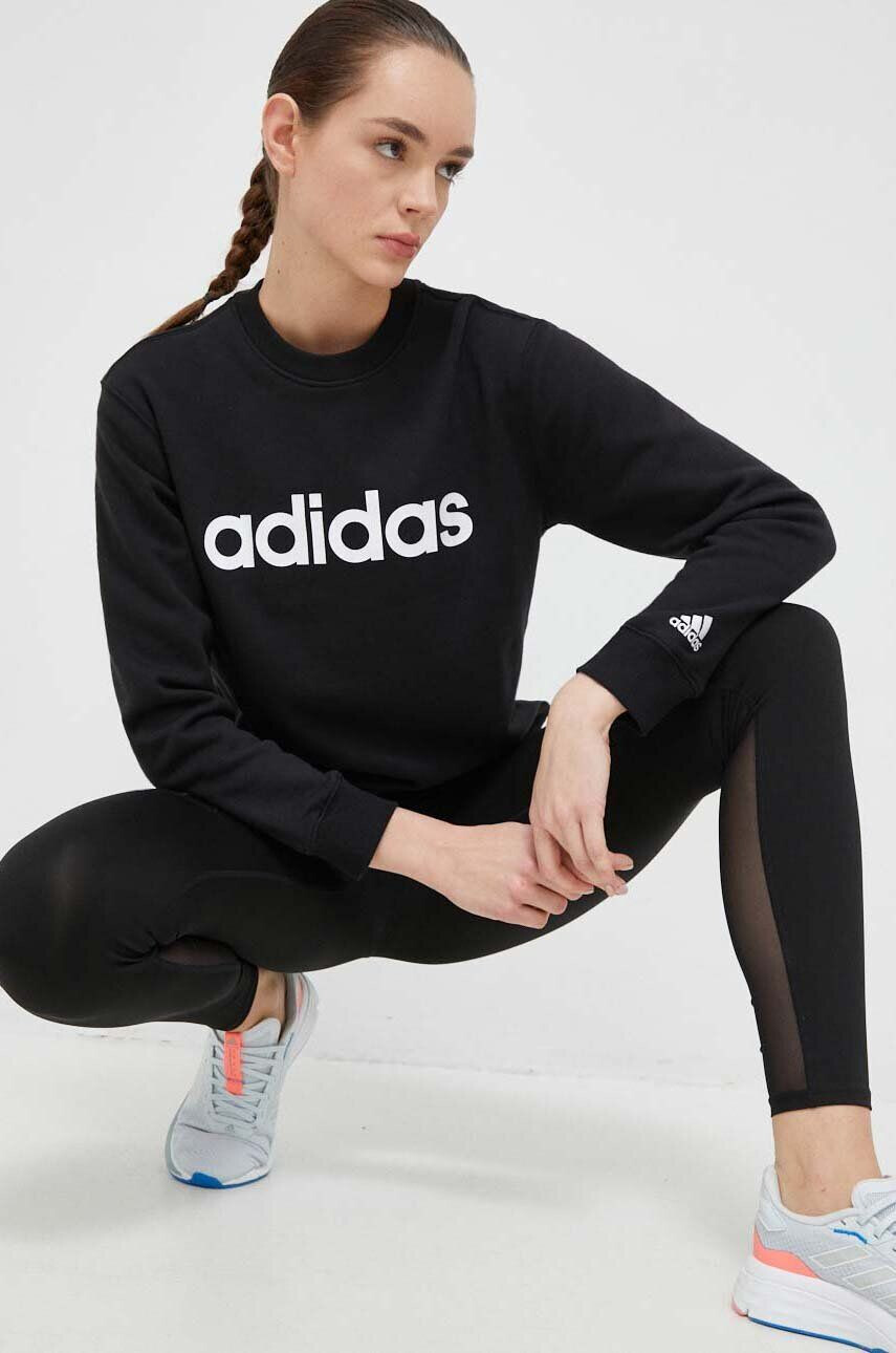 adidas Bombažen pulover ženska črna barva s kapuco - Pepit.si