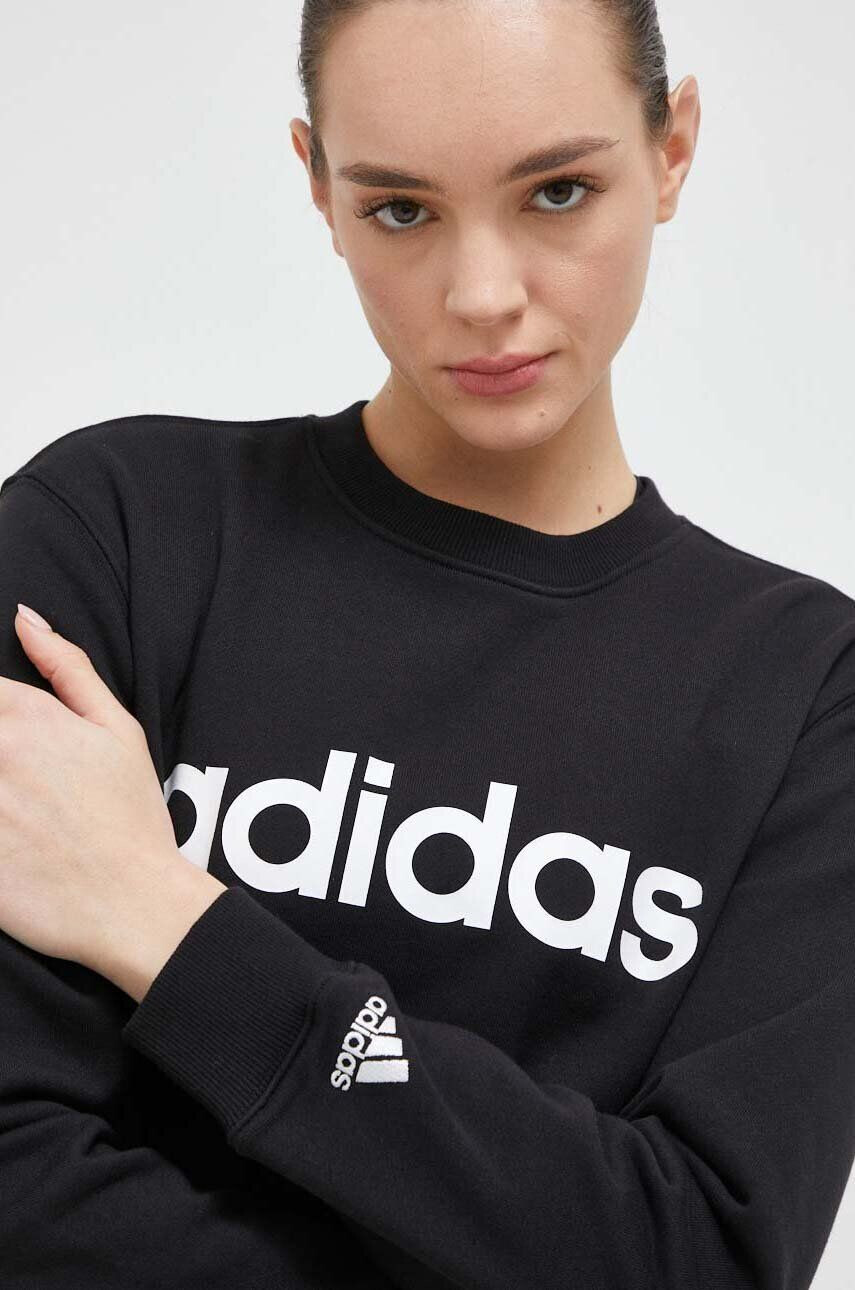 adidas Bombažen pulover ženska črna barva s kapuco - Pepit.si