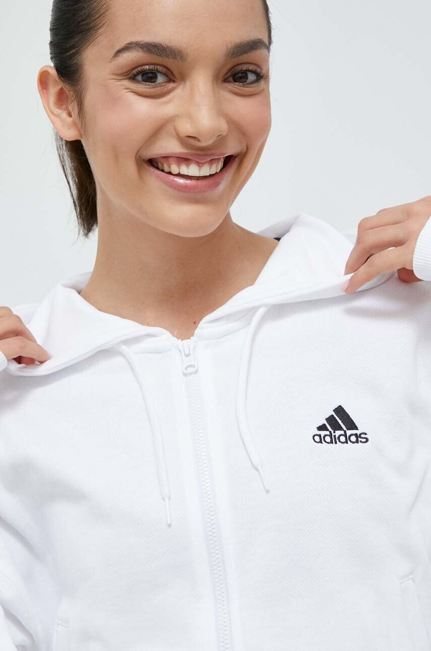 adidas Bombažen pulover ženska bela barva s kapuco - Pepit.si