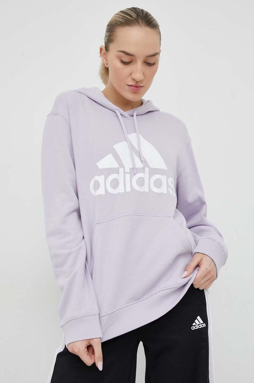 adidas Bombažen pulover Ženska vijolična barva s kapuco - Pepit.si