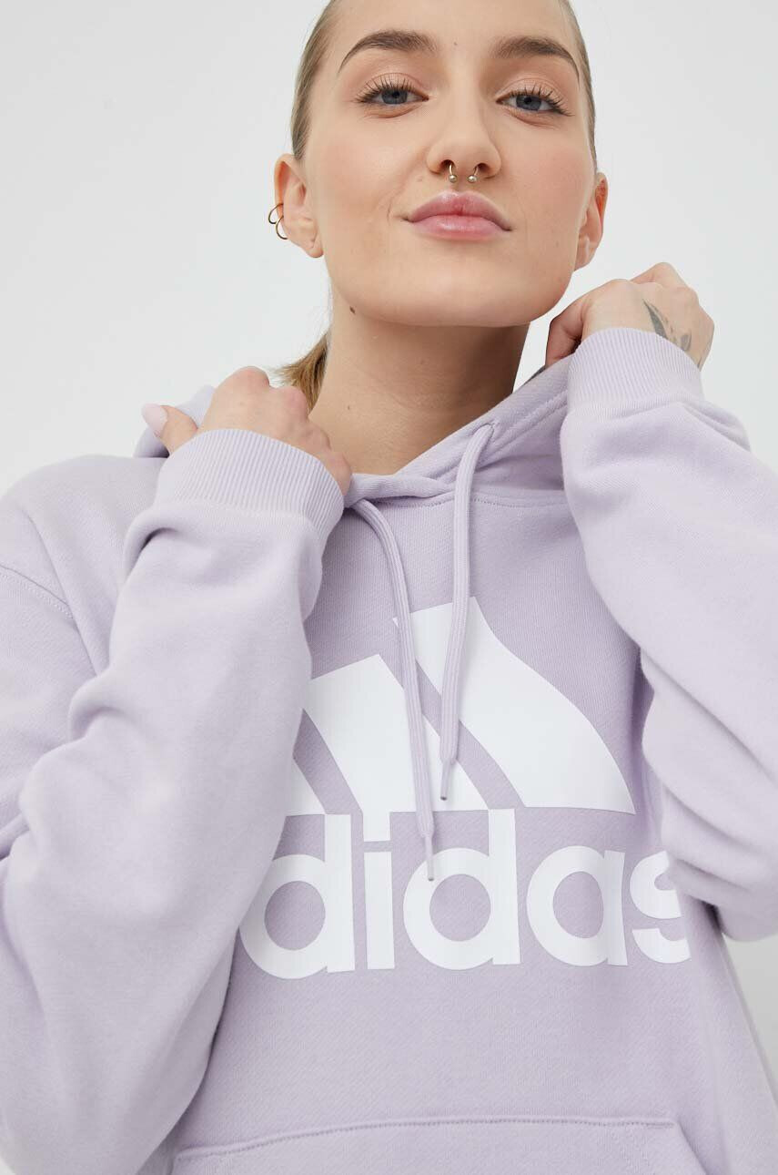 adidas Bombažen pulover Ženska vijolična barva s kapuco - Pepit.si