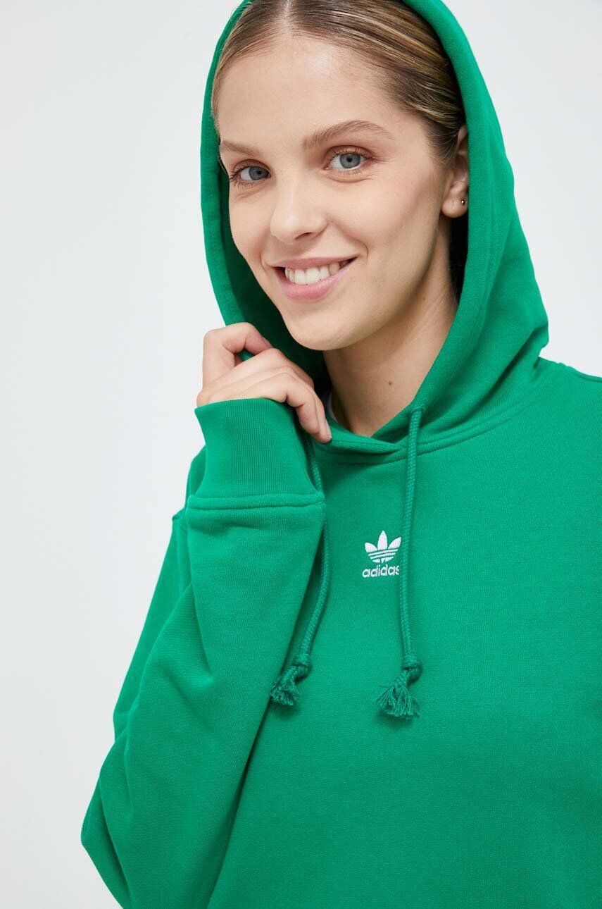 adidas Originals Bombažen pulover ženska zelena barva s kapuco - Pepit.si