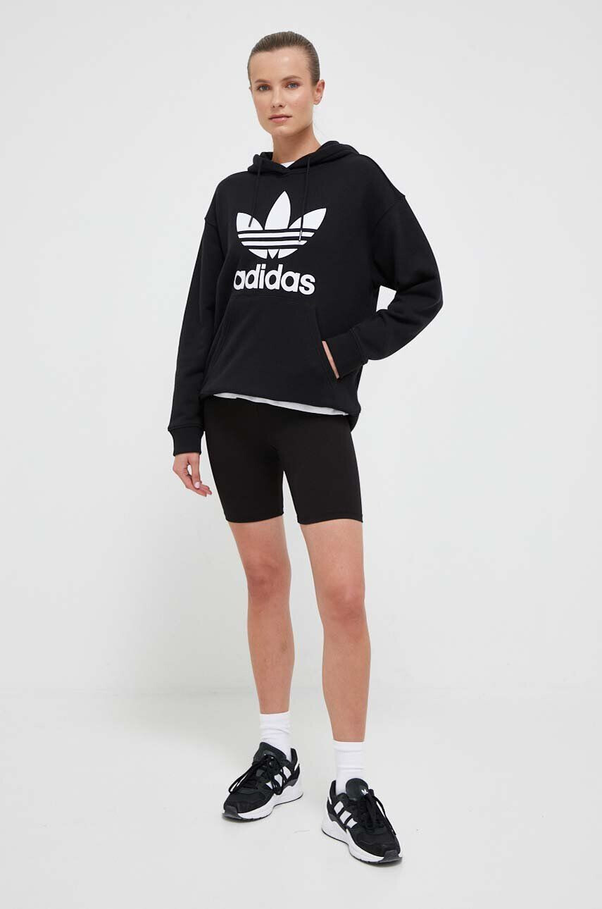 adidas Originals Bombažen pulover ženska črna barva s kapuco - Pepit.si