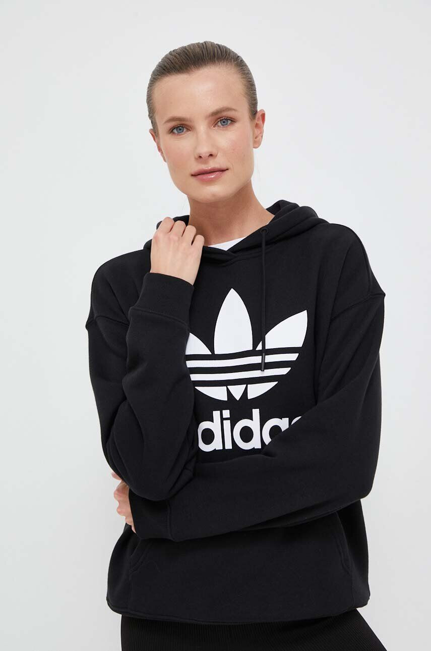 adidas Originals Bombažen pulover ženska črna barva s kapuco - Pepit.si