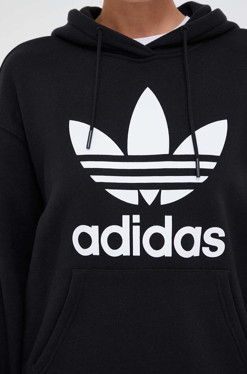 adidas Originals Bombažen pulover ženska črna barva s kapuco - Pepit.si