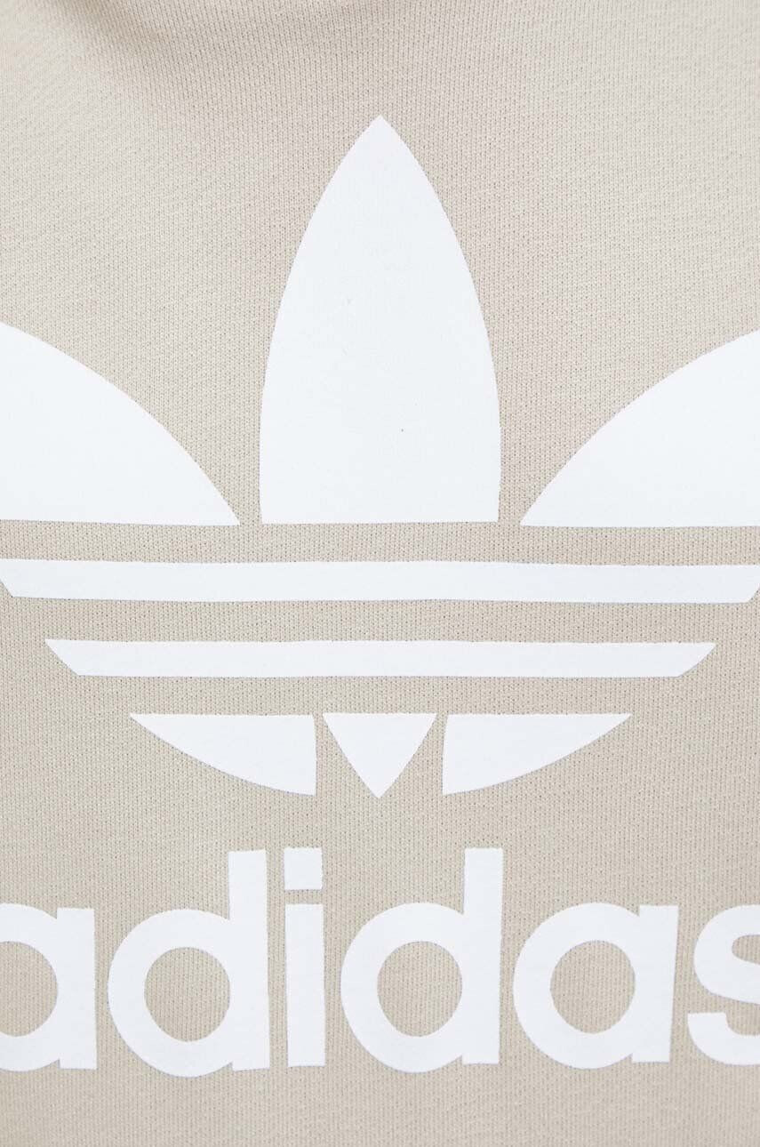 adidas Originals Bombažen pulover ženska bež barva s kapuco - Pepit.si