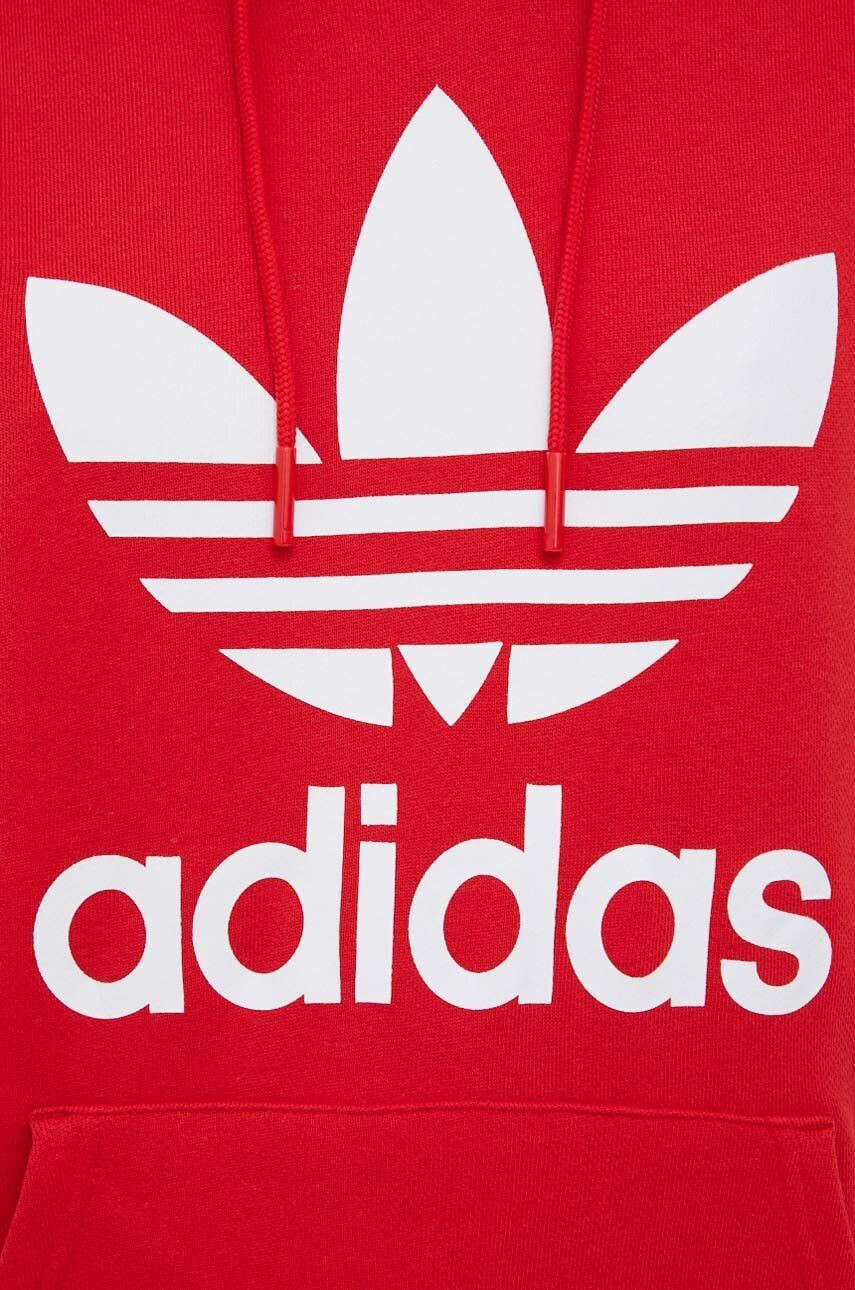 adidas Originals Bombažen pulover ženska rdeča barva s kapuco - Pepit.si