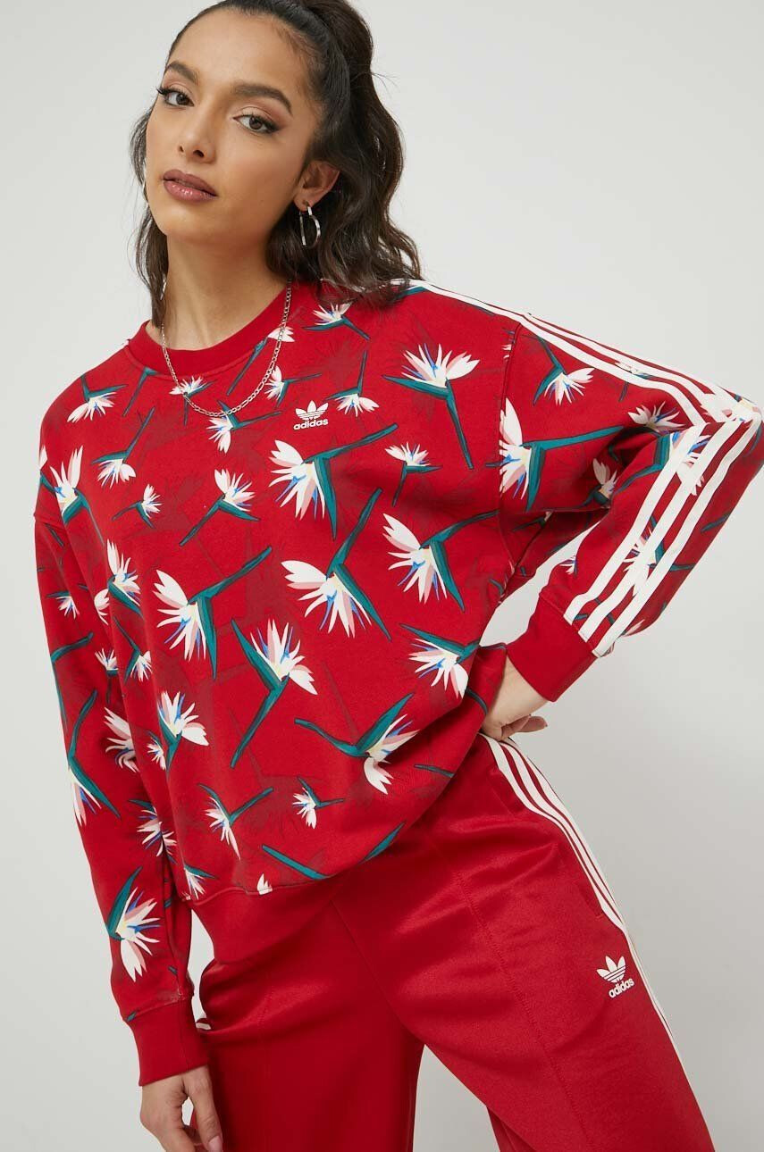 adidas Originals Bombažen pulover X Thebe Magugu ženski rdeča barva - Pepit.si