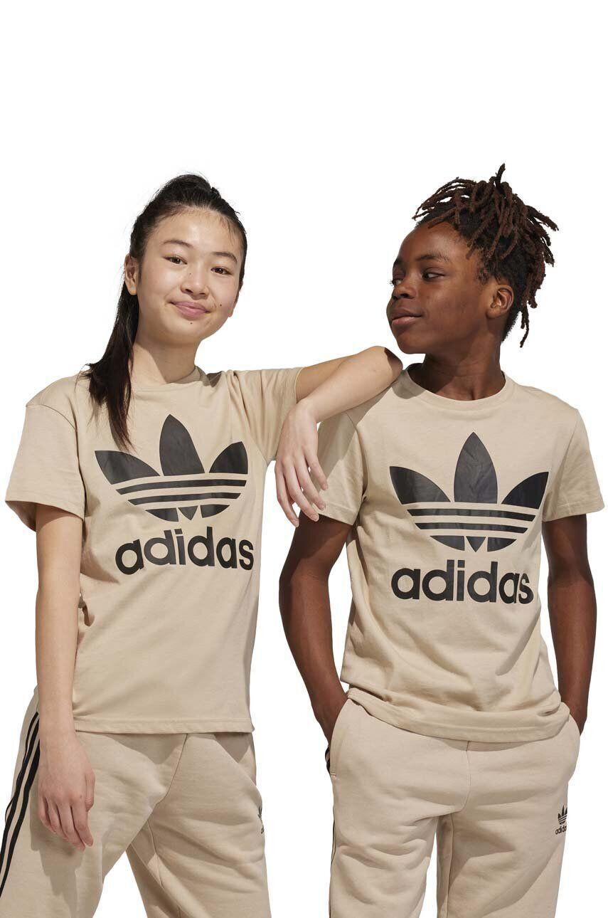 adidas Originals Bombažna kratka majica TREFOIL bež barva - Pepit.si