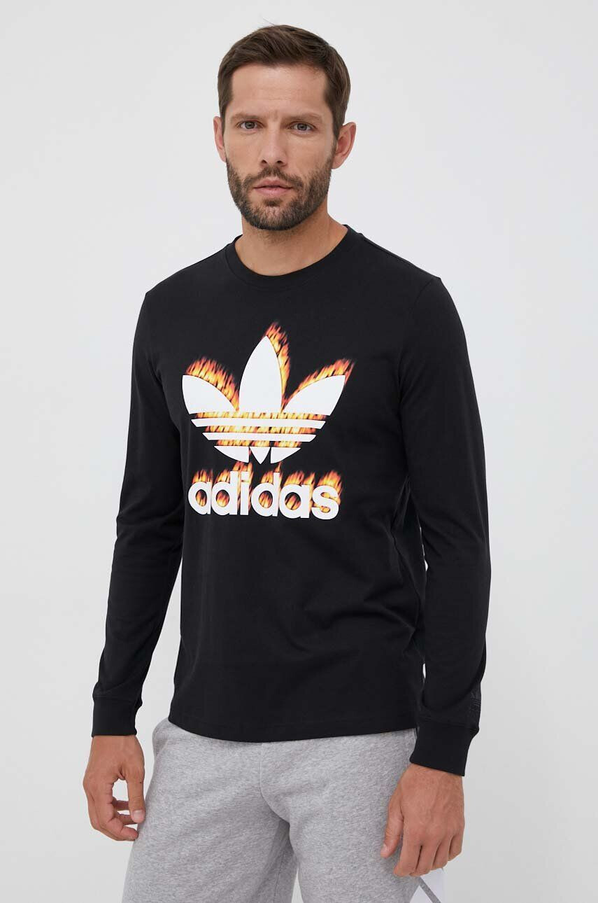 adidas Originals Bombažna majica z dolgimi rokavi črna barva - Pepit.si