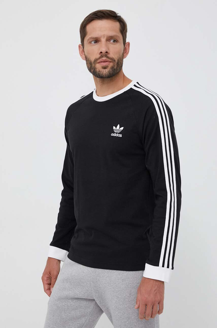 adidas Originals Bombažna majica z dolgimi rokavi 3-Stripes Long Sleeve Tee črna barva - Pepit.si