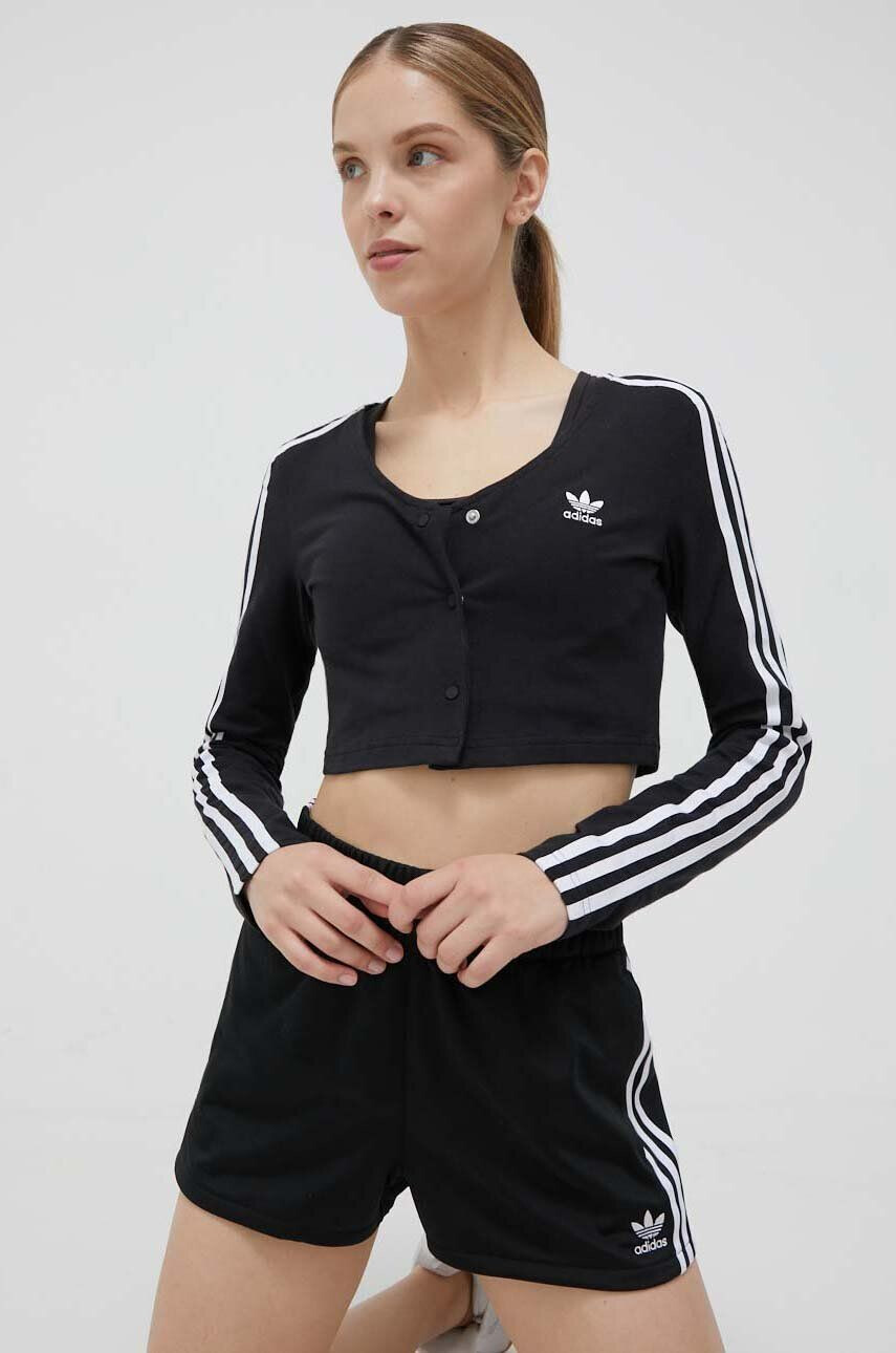 adidas Originals Majica z dolgimi rokavi Button Long Sleeve Tee ženska črna barva - Pepit.si