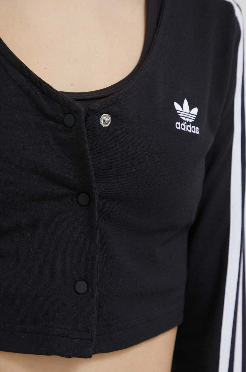 adidas Originals Majica z dolgimi rokavi Button Long Sleeve Tee ženska črna barva - Pepit.si