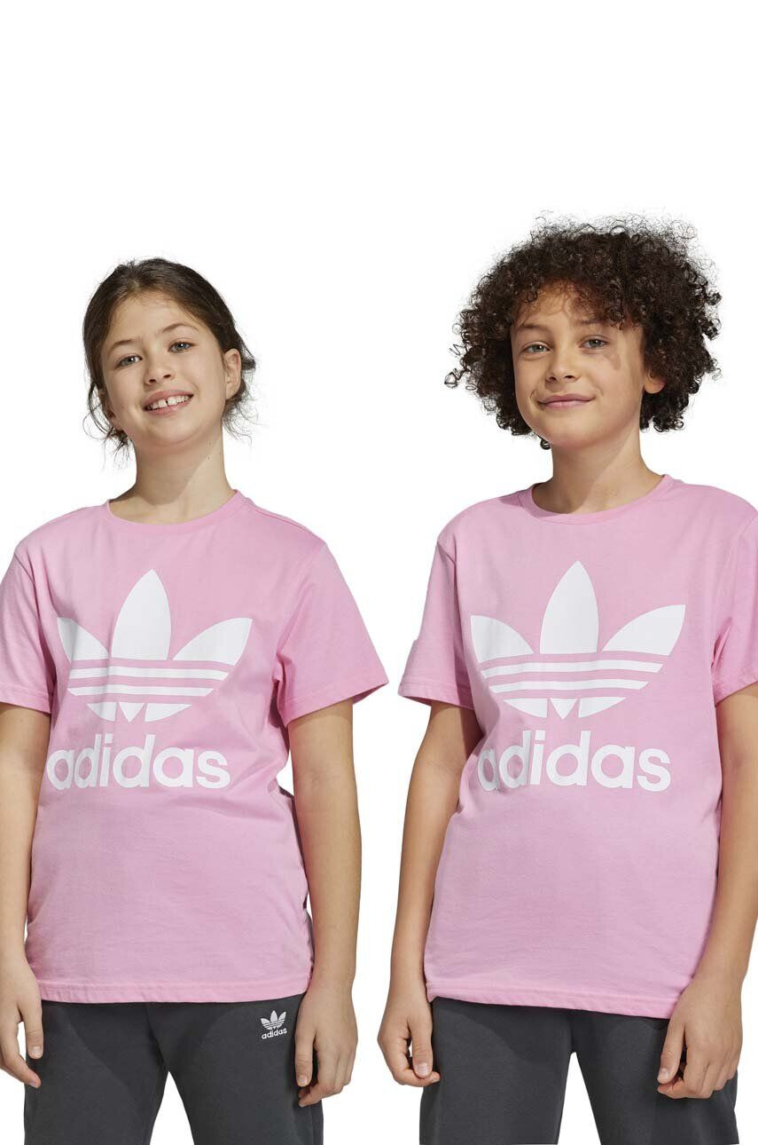 adidas Originals Otroška bombažna kratka majica TREFOIL roza barva - Pepit.si