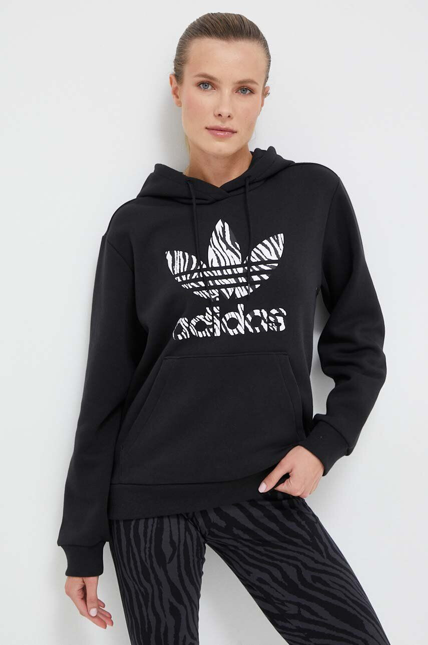 adidas Originals Pulover ženska črna barva s kapuco - Pepit.si