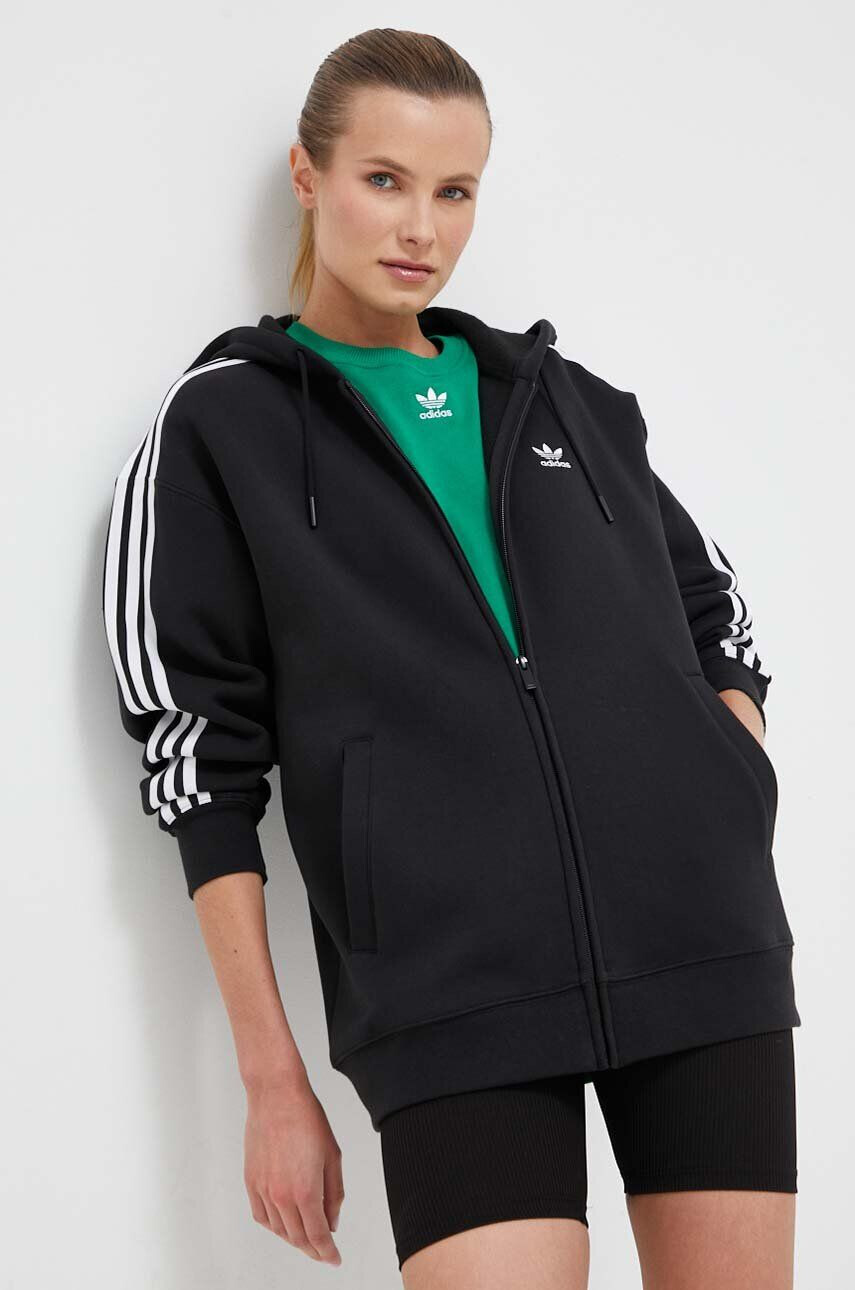 adidas Originals Pulover ženska črna barva s kapuco - Pepit.si