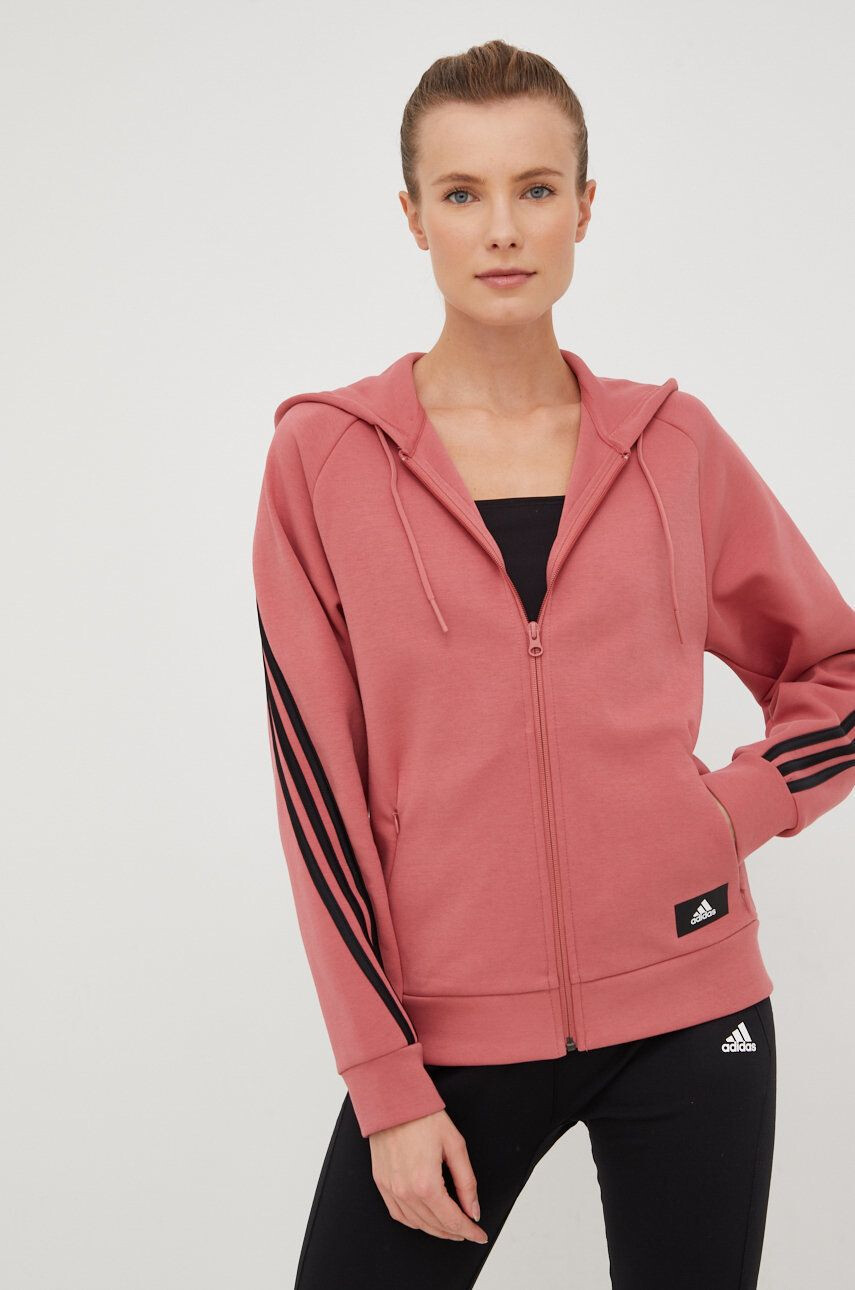 adidas Performance Bluza ženska roza barva s kapuco - Pepit.si