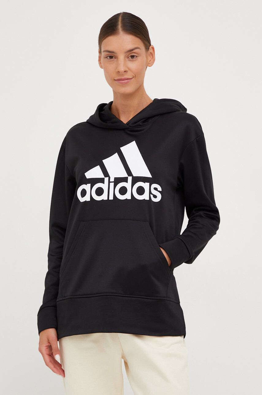 adidas Performance Pulover za vadbo Big Logo ženski črna barva s kapuco - Pepit.si