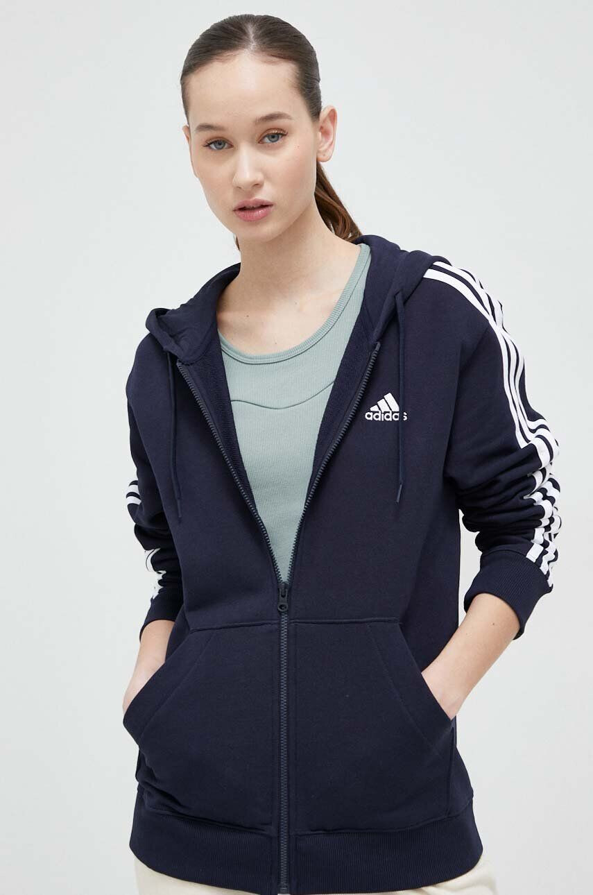 adidas Pulover ženska mornarsko modra barva s kapuco - Pepit.si