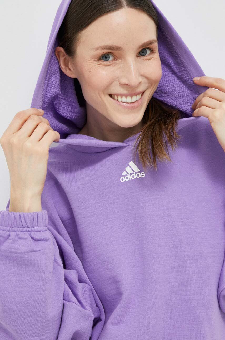 adidas Pulover ženska vijolična barva s kapuco - Pepit.si