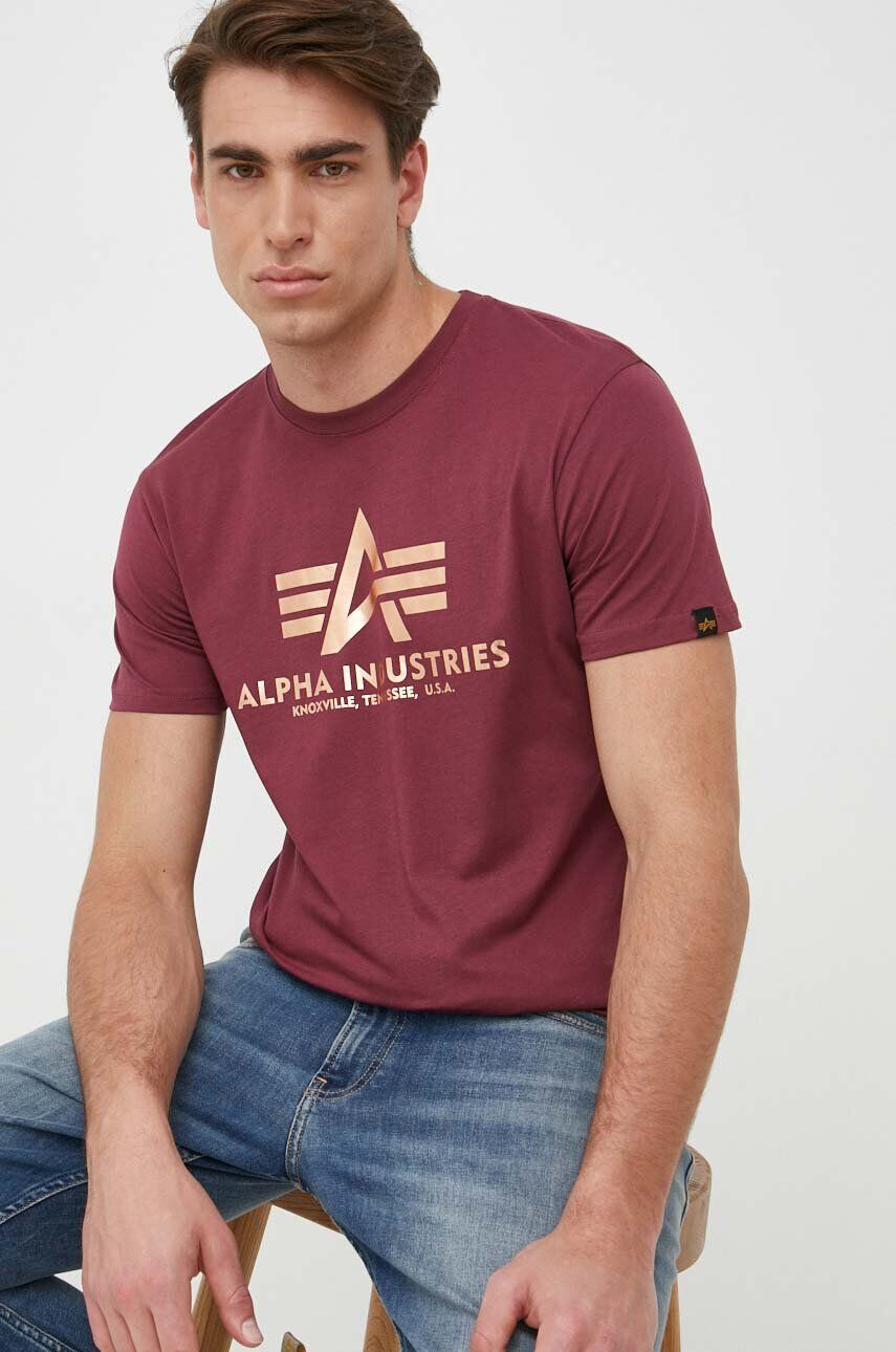 Alpha Industries Bombažna kratka majica bordo barva - Pepit.si