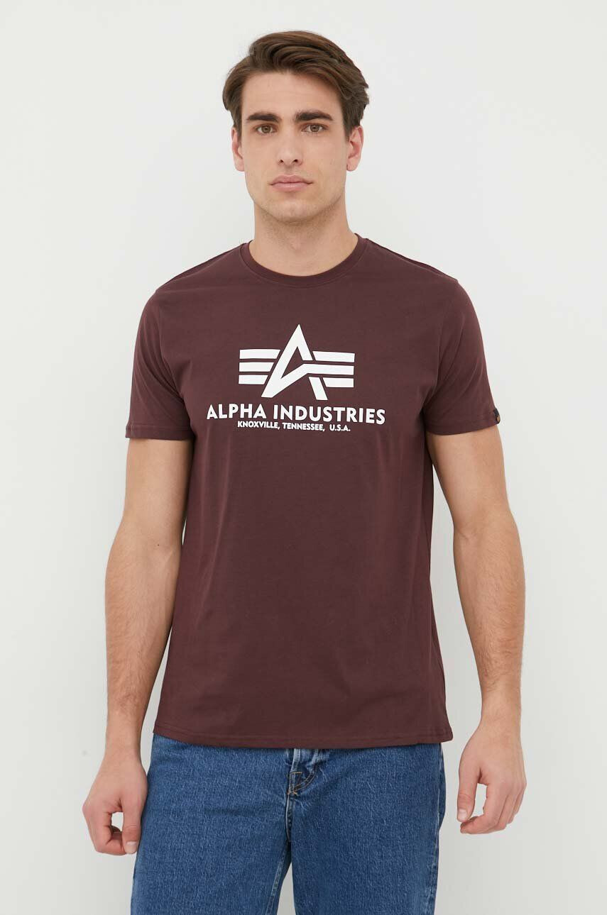 Alpha Industries Bombažna kratka majica bordo barva - Pepit.si