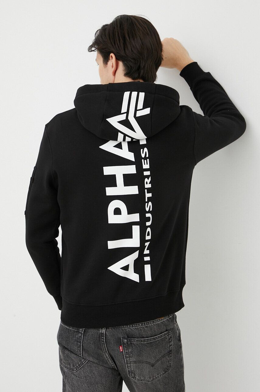 Alpha Industries Pulover moška črna barva s kapuco - Pepit.si