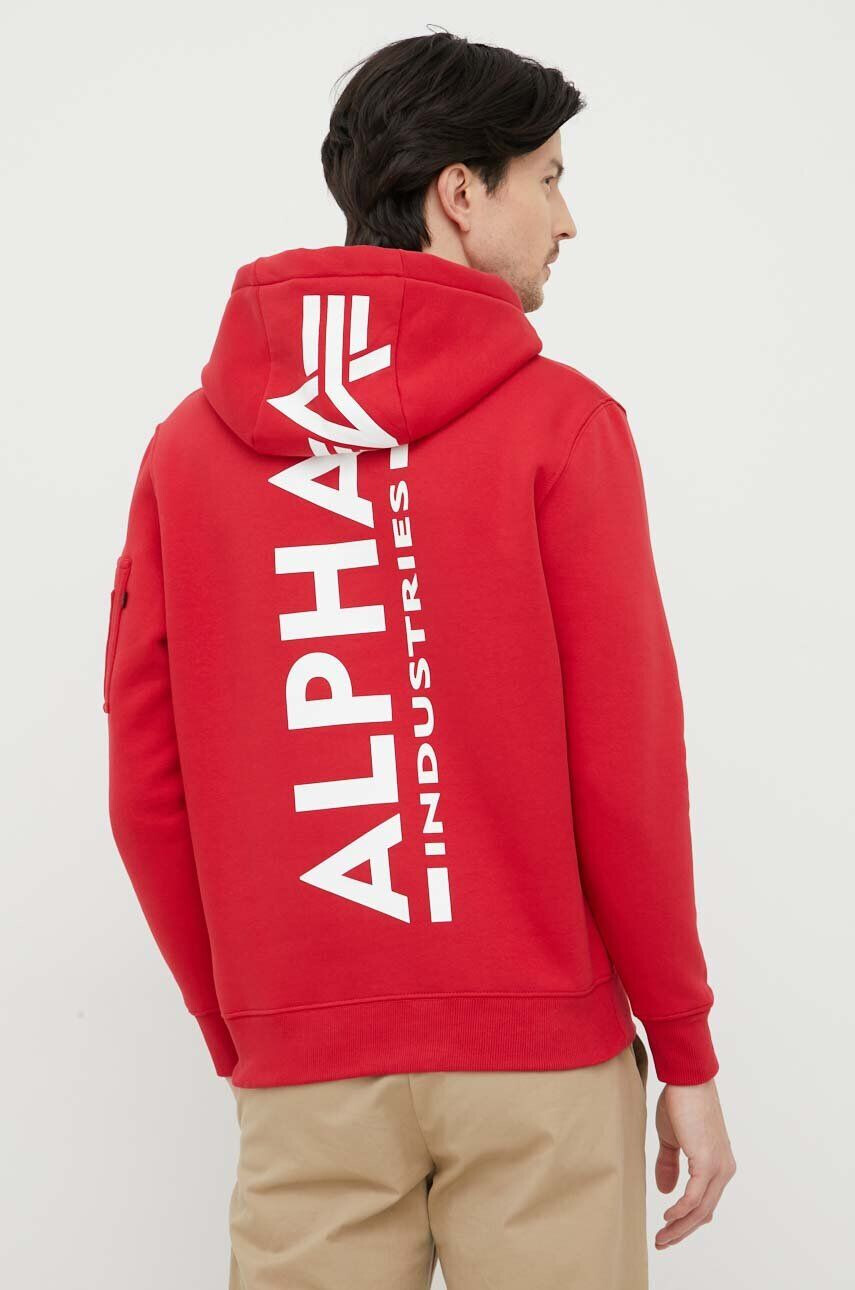 Alpha Industries Pulover moška rdeča barva s kapuco - Pepit.si