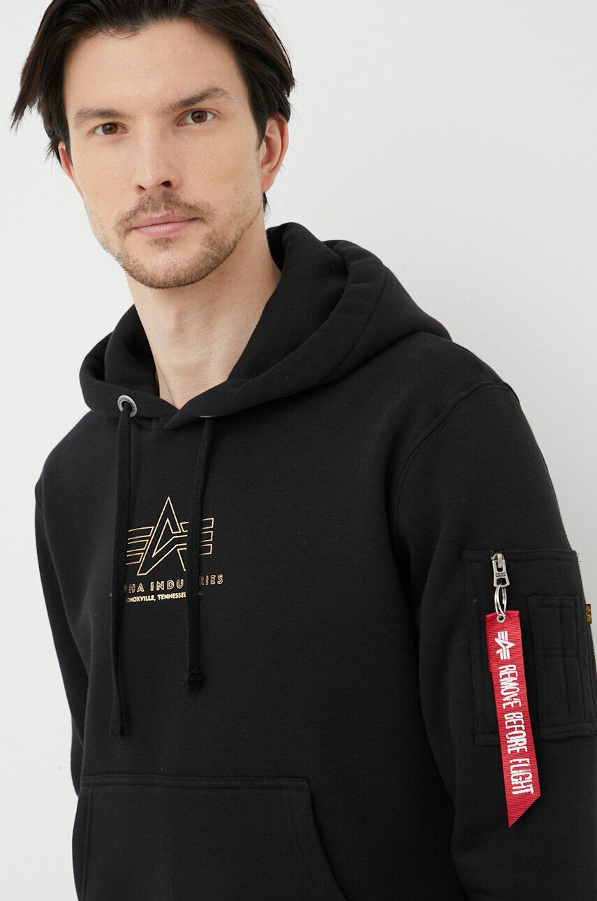 Alpha Industries Pulover moška črna barva s kapuco - Pepit.si