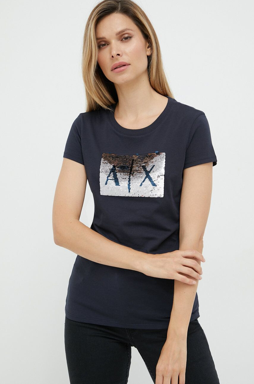 Armani Exchange Bombažen t-shirt mornarsko modra barva - Pepit.si