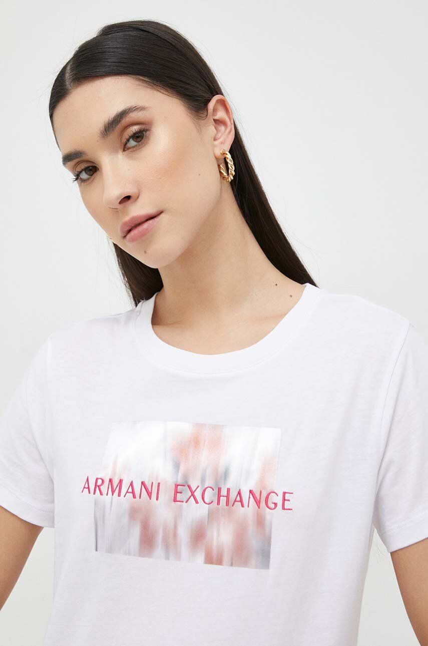 Armani Exchange Bombažna kratka majica bela barva - Pepit.si