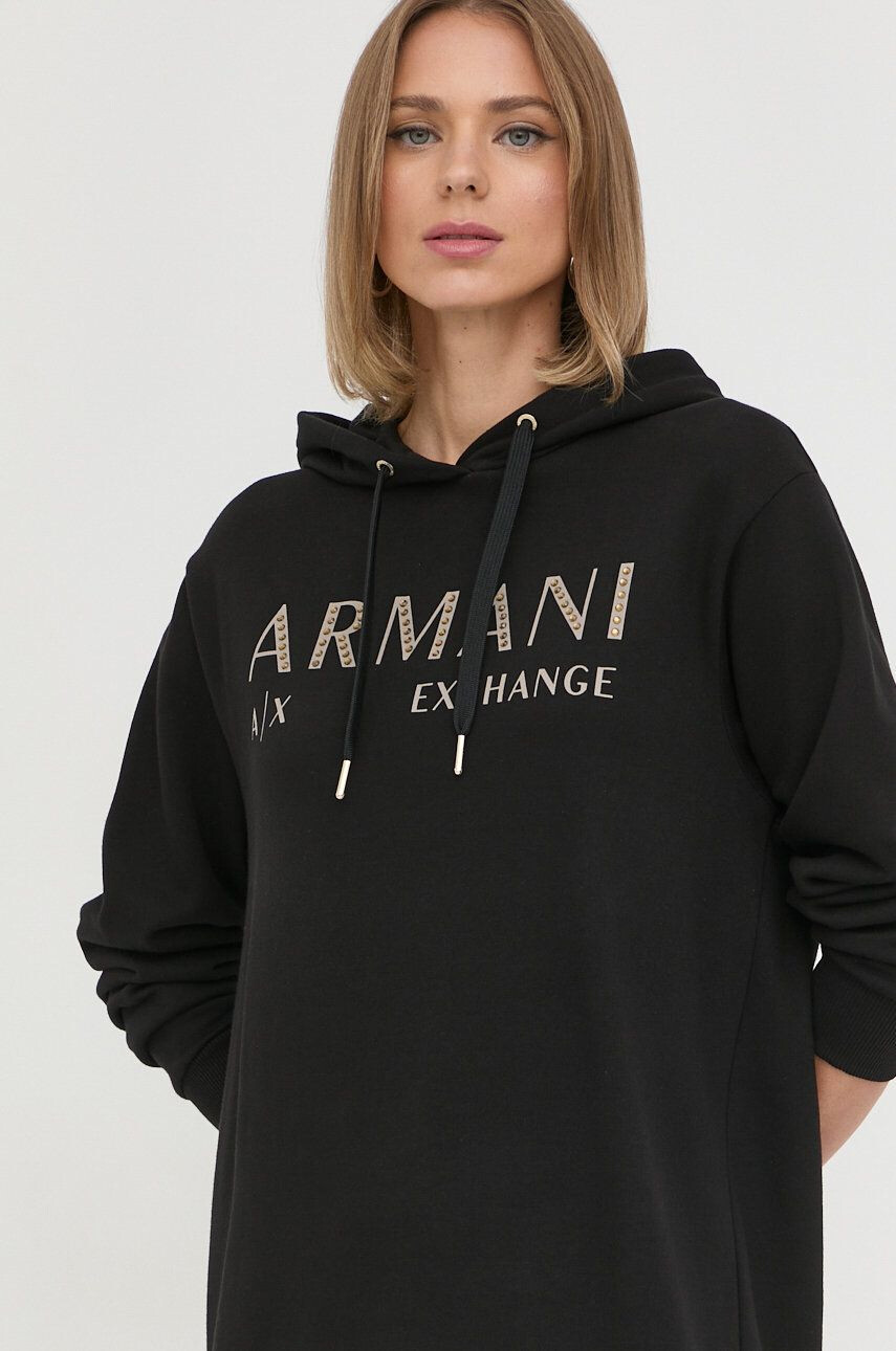 Armani Exchange Bombažna obleka črna barva - Pepit.si