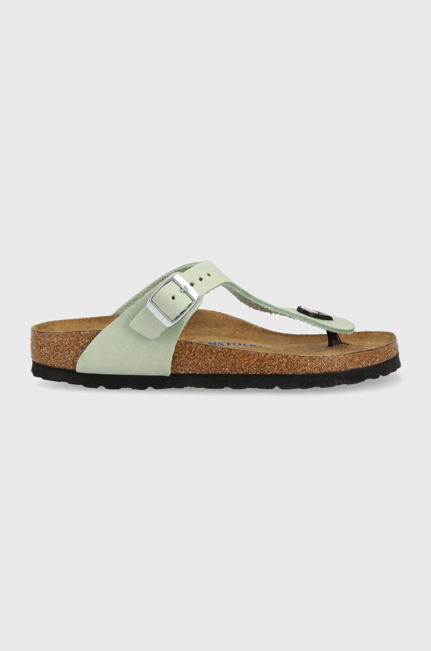 Birkenstock Japonke iz semiša Gizeh SFB ženske zelena barva 1024062 - Pepit.si