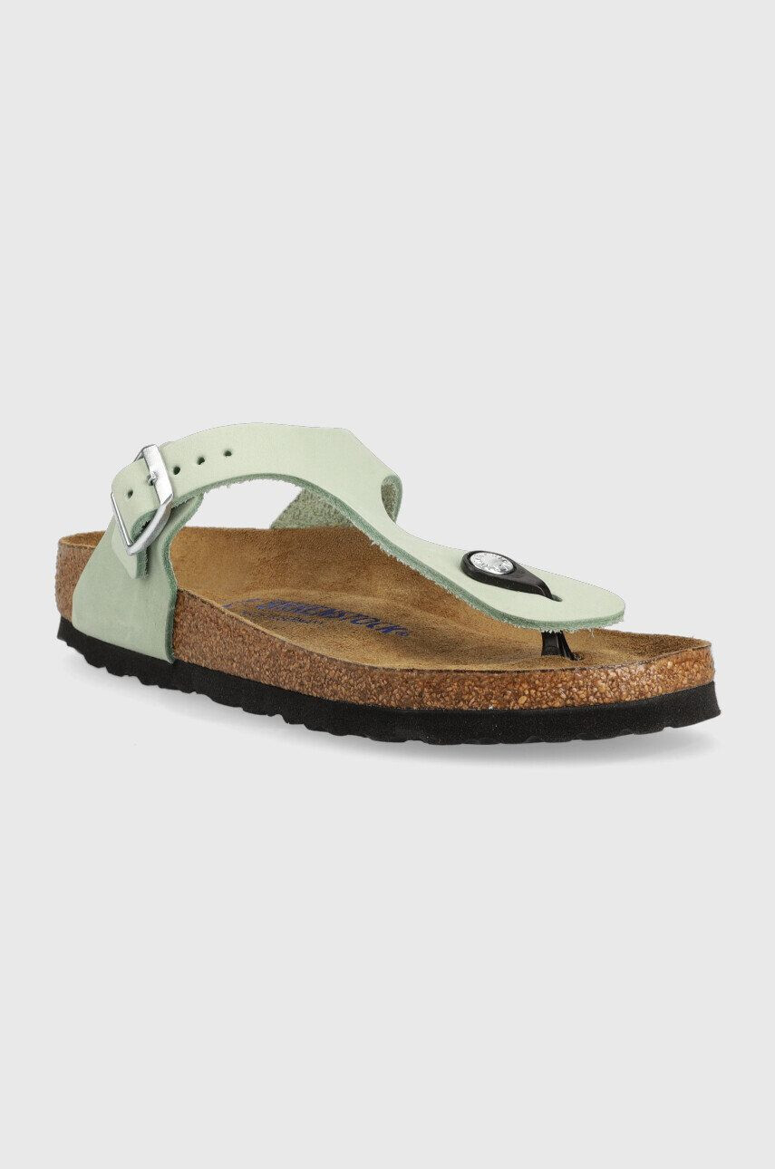 Birkenstock Japonke iz semiša Gizeh SFB ženske zelena barva 1024062 - Pepit.si