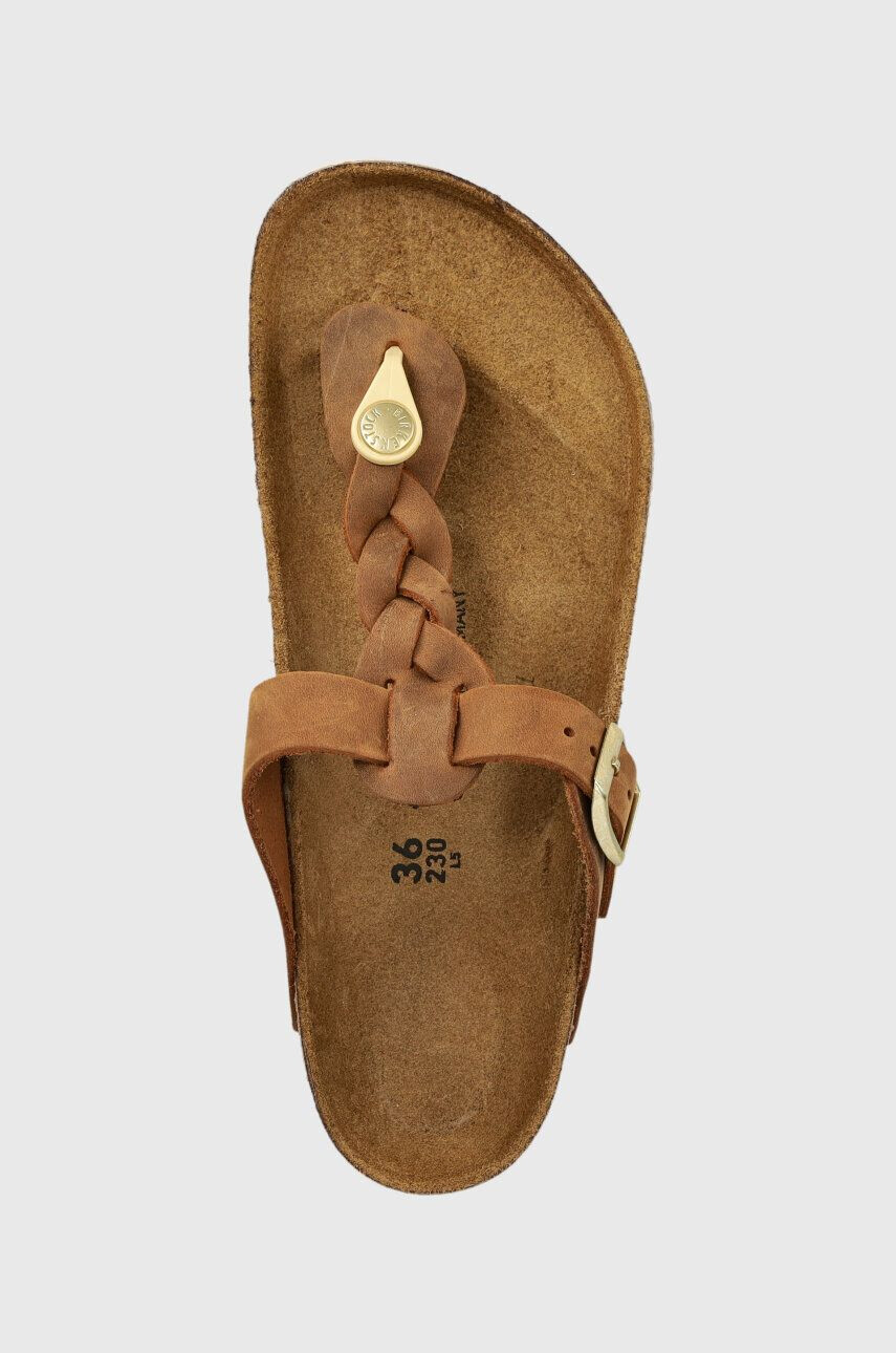 Birkenstock Usnjene japonke Gizeh Braided ženske rjava barva - Pepit.si