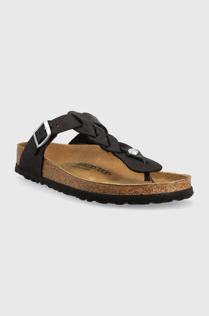 Birkenstock Usnjene japonke ženski črna barva - Pepit.si