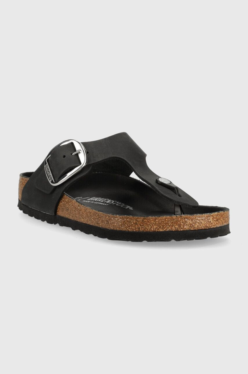 Birkenstock Usnjene japonke ženski črna barva - Pepit.si