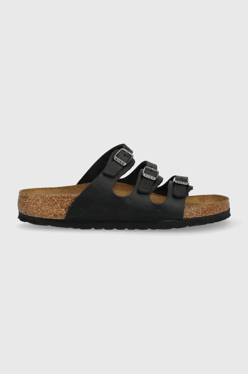 Birkenstock Usnjeni natikači Florida ženski črna barva 1011445 - Pepit.si