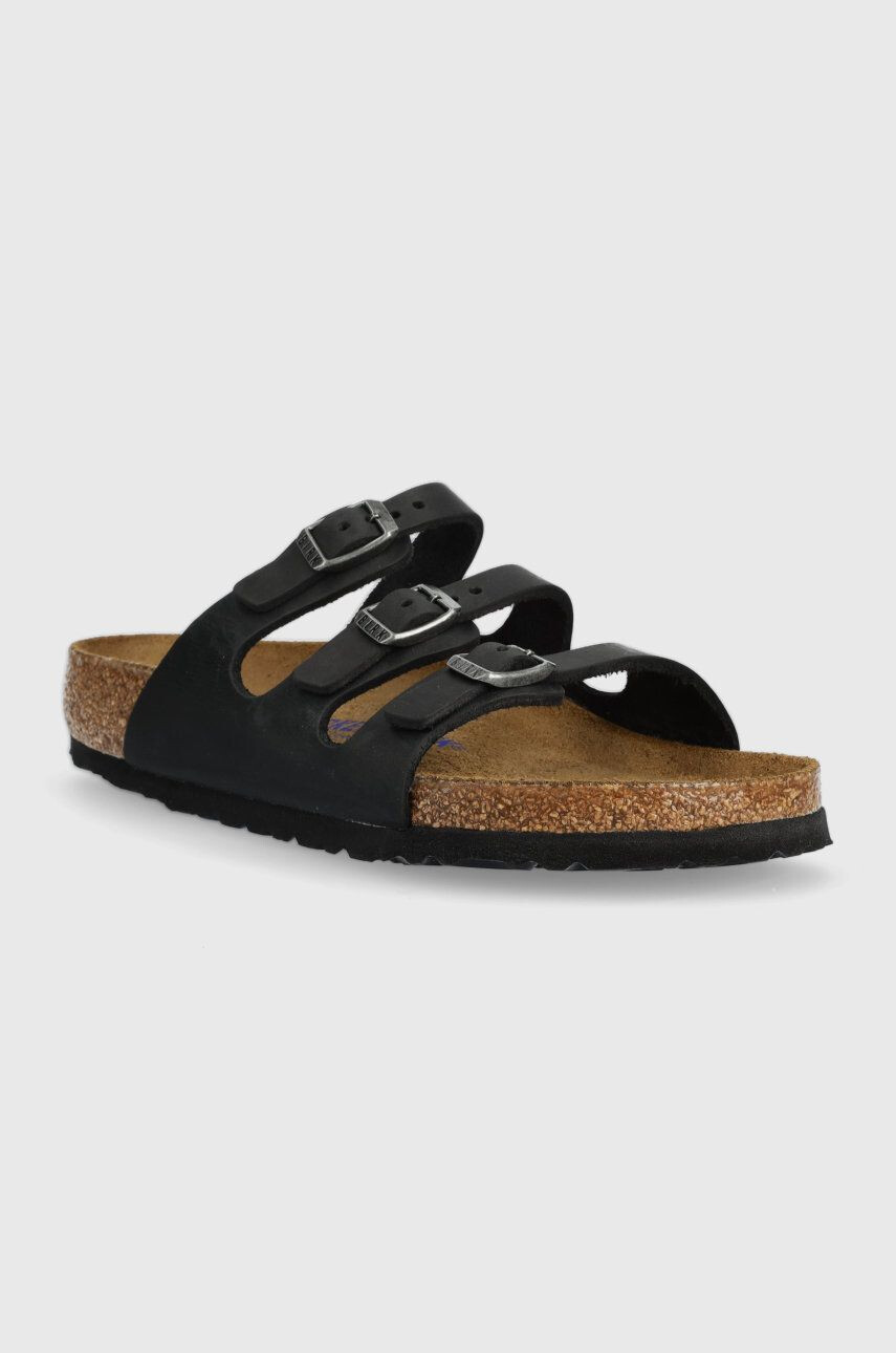 Birkenstock Usnjeni natikači Florida ženski črna barva 1011445 - Pepit.si