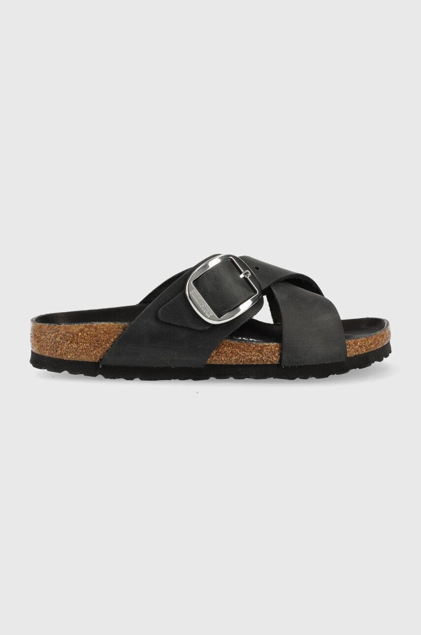 Birkenstock Usnjeni natikači Siena Big Buckle ženski črna barva 1020156 - Pepit.si