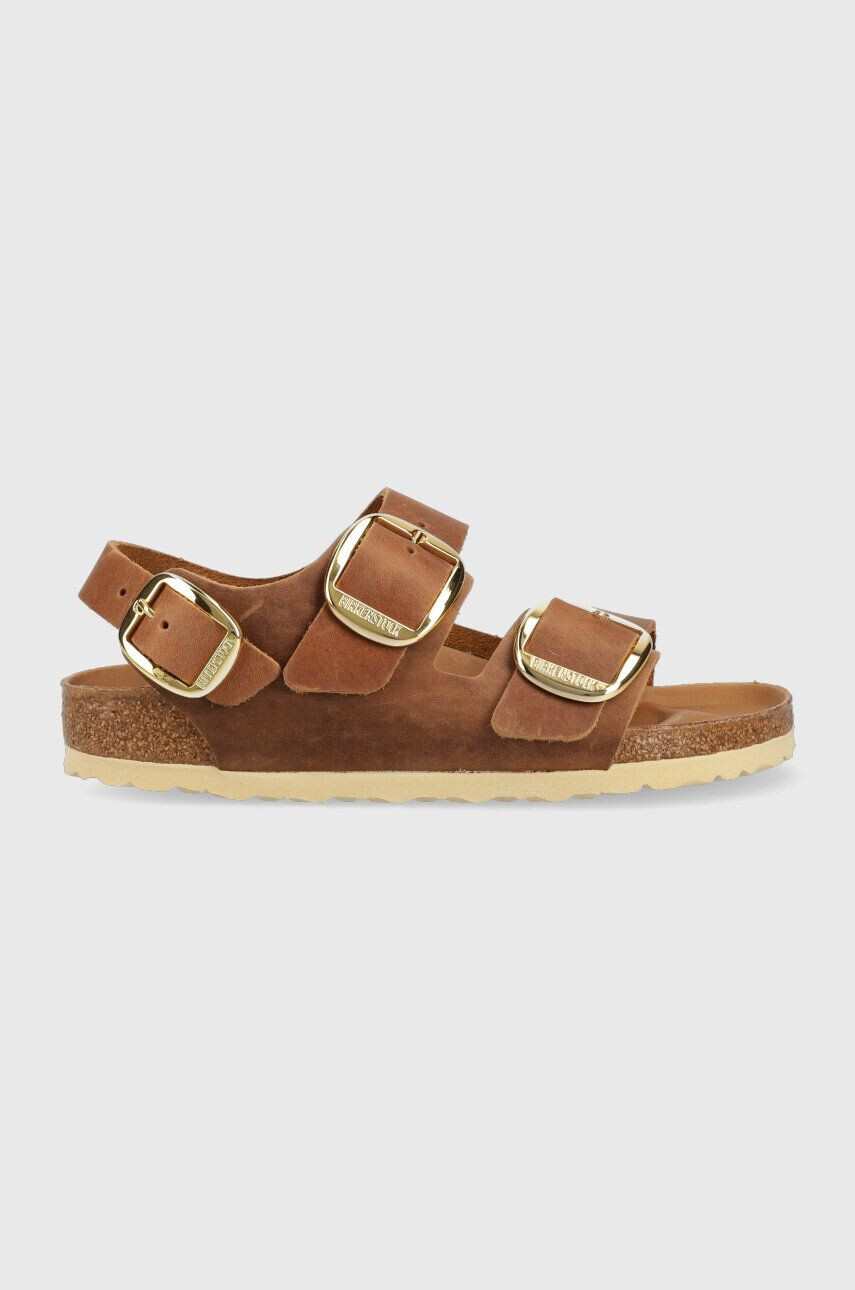 Birkenstock Usnjeni sandali Milano Big Buckle ženski rjava barva 1024067 - Pepit.si