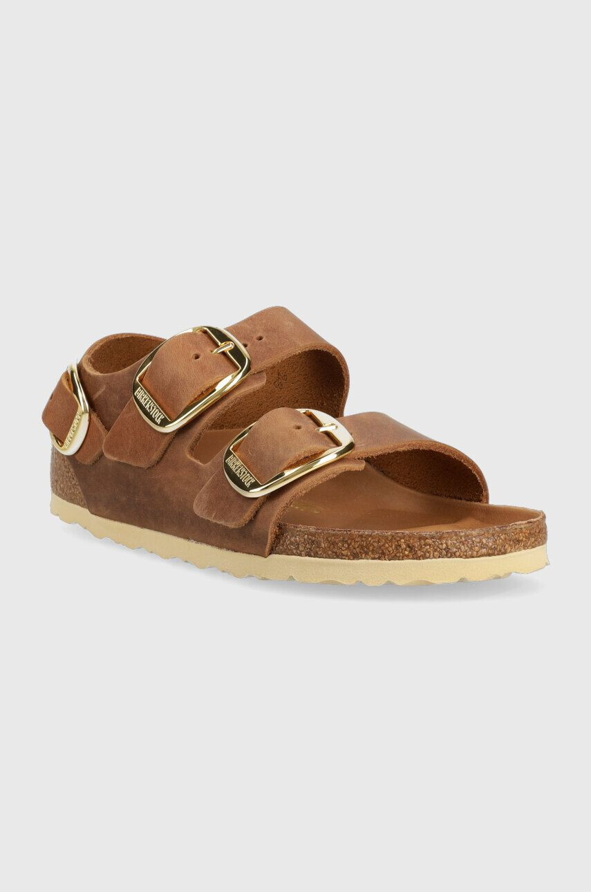 Birkenstock Usnjeni sandali Milano Big Buckle ženski rjava barva 1024067 - Pepit.si