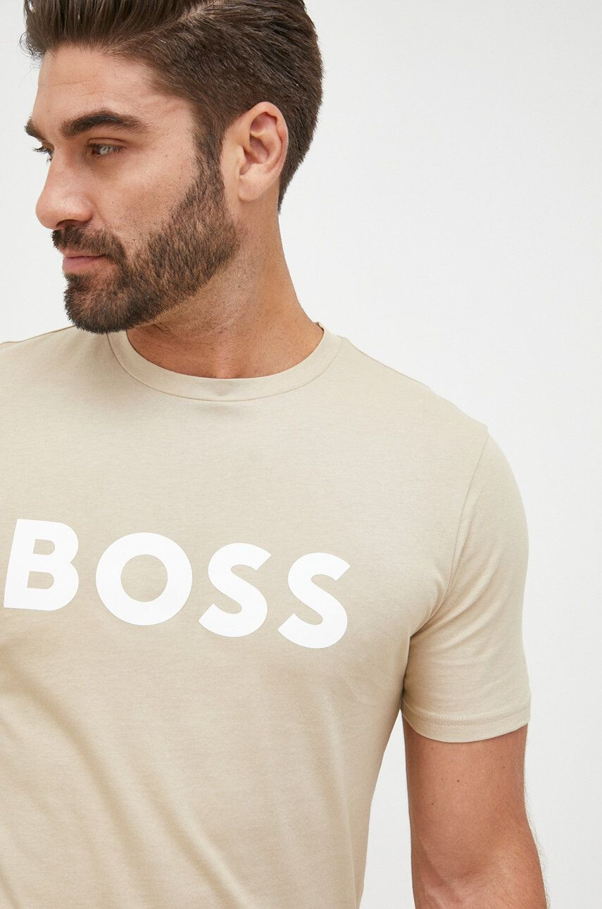 Boss Orange Bombažna kratka majica BOSS Boss Casual bež barva - Pepit.si